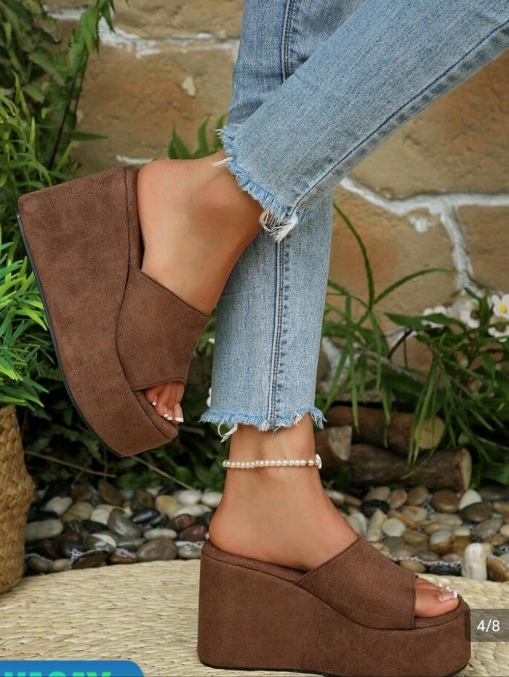 Women's Brown Platform Wedge Mules Size 8